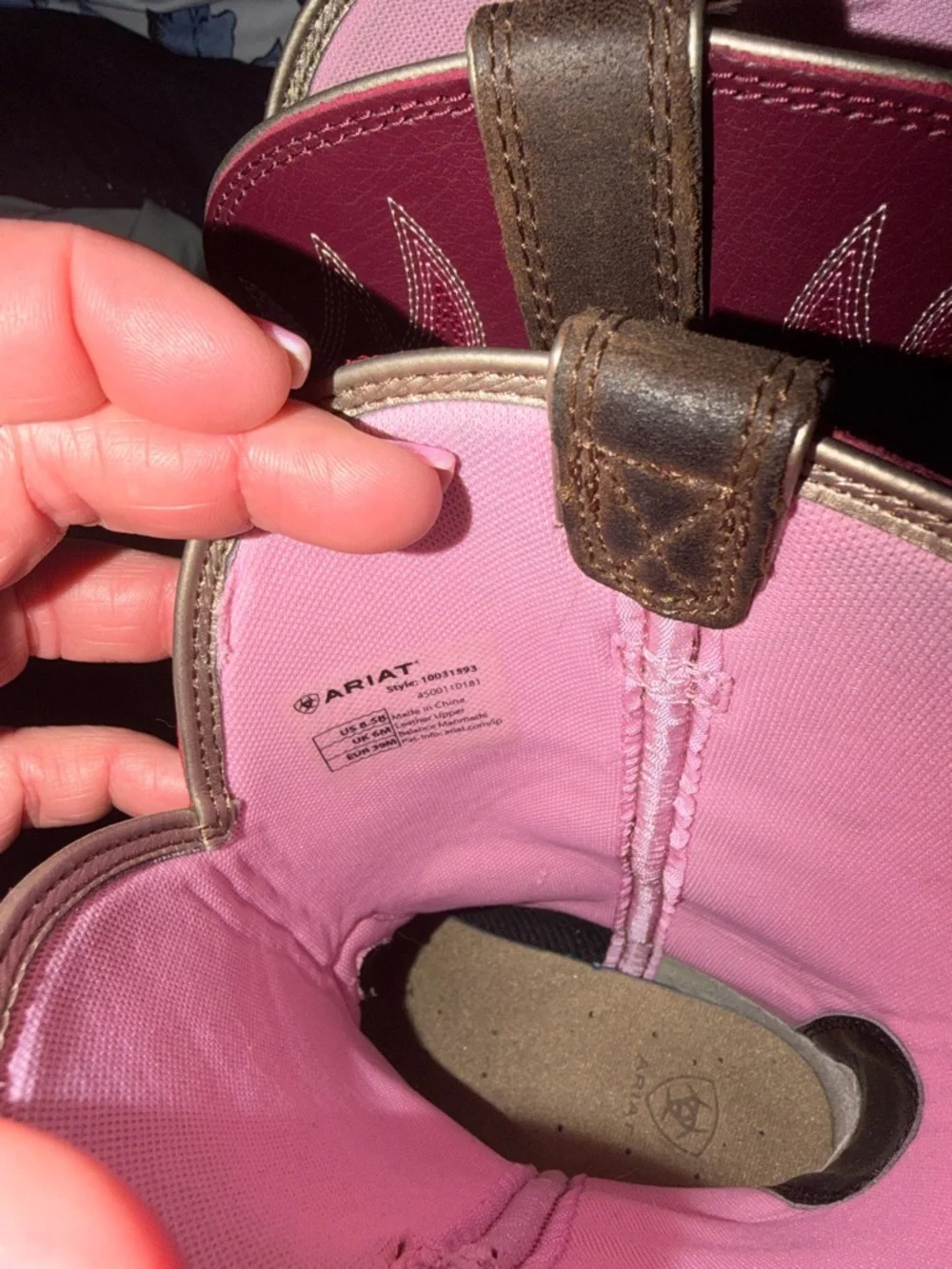 Ariat Brown Footwear with Pink Shaft Cowboy Boots - Picture 7 of 7